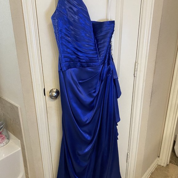 Royal Blue Azazie Kamila One-shoulder Satin Bridesmaid Dress (20) - Picture 6 of 8
